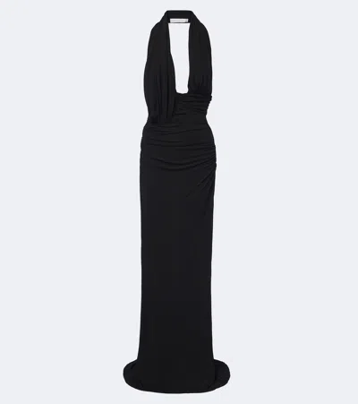 Christopher Esber Draped Halterneck Jersey Gown In Animal Print