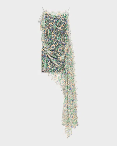 Christopher Esber Draped Hand-painted Lace Dress In Multi