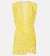 Christopher Esber Ripple Ruched Draped Jersey Minidress In Yellow