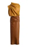 Christopher Esber Draped Leather Midi Dress In Brown