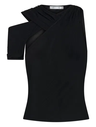 Christopher Esber Draped One-shoulder Rib Top In Black