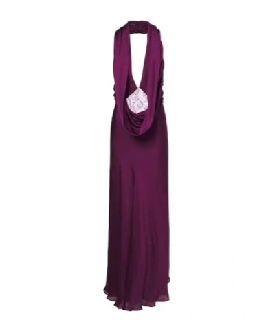 Christopher Esber Cesura Draped Open-back Silk Satin Gown In Purple