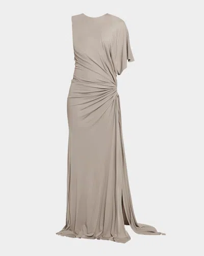 Christopher Esber Draped Quartz Bezel Gown In Nude