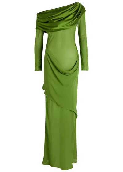 Christopher Esber Draped Silk-chiffon Gown In Green