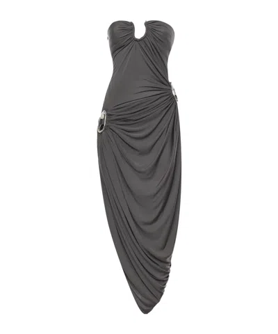 Christopher Esber Draped Strapless Midi Dress In Gray
