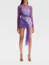 Christopher Esber Encased Beaded Ivy Lace Long Sleeve Mini Dress Grape In Purple