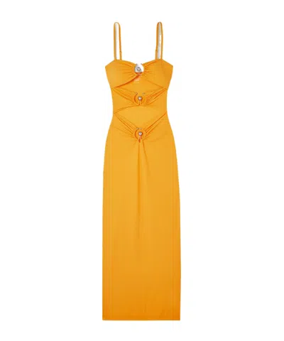 Christopher Esber Pierced Orbit Embellished Cutout Stretch-jersey Maxi Dress In Yellow
