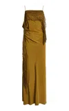 Christopher Esber Droplet Bead Crochet Trimmed Silk Midi In Green