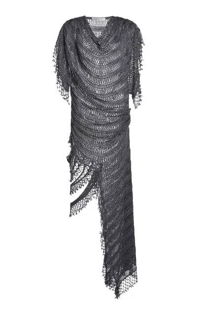 Christopher Esber Droplet Beaded Crochet Dress In Grey
