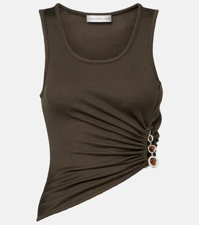 Christopher Esber Droplet Crystal Embellished Ruched Tank Top In Green