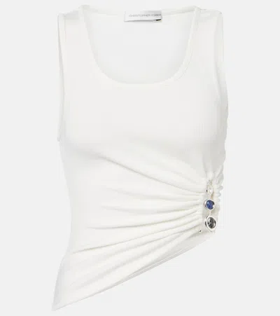 Christopher Esber Droplet Crystal Embellished Ruched Tank Top In White