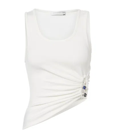 Christopher Esber Droplet Crystal Embellished Ruched Tank Top In White
