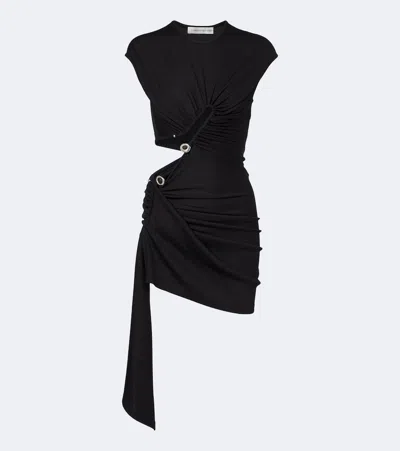 Christopher Esber Droplet Crystal Ribbed-knit Jersey Minidress In Black