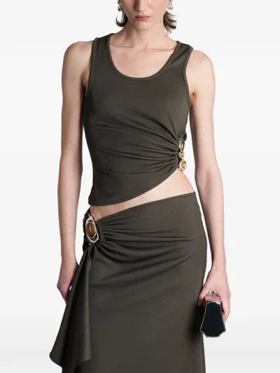 Christopher Esber Droplet Embellished Ruched Ribbed-jersey Tank In Green