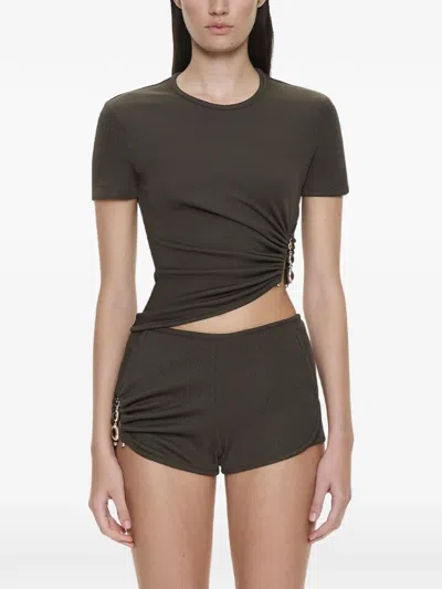 Christopher Esber Droplet Crystal Ruched T-shirt In Green