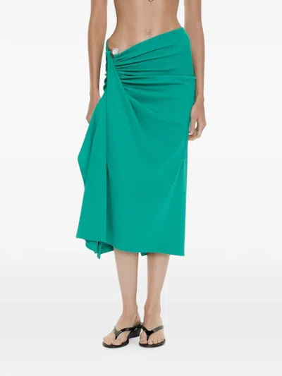 Christopher Esber Droplet Crystal-embellished Ruched Midi Skirt In Green