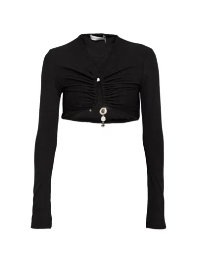 Christopher Esber Droplet Crystal-embellished Ribbed Blouse In Black