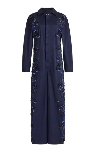 Christopher Esber Duke Embellished Cotton Chino Boilersuit In Navy