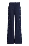 Christopher Esber Duke Embellished Cotton Chino Wide-leg Pants In Navy