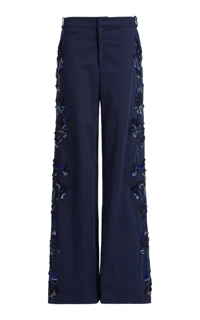 Christopher Esber Duke Embellished Cotton Chino Wide-leg Pants In Navy