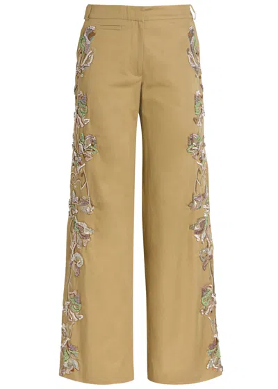 Christopher Esber Duke Floral-embellished Twill Trousers In Yellow