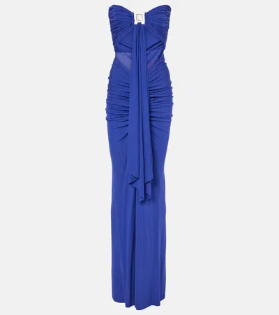 Christopher Esber Embellished Draped Jersey Gown In Blue