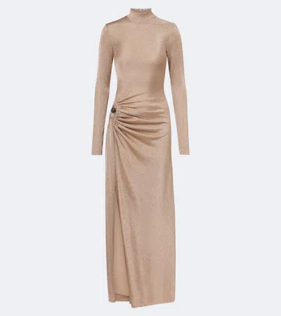 Christopher Esber Embellished Draped Jersey Lamé Gown In Gold