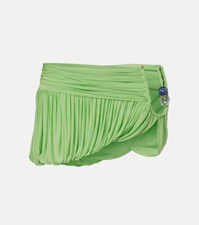 Christopher Esber Embellished Draped Jersey Miniskirt In Green