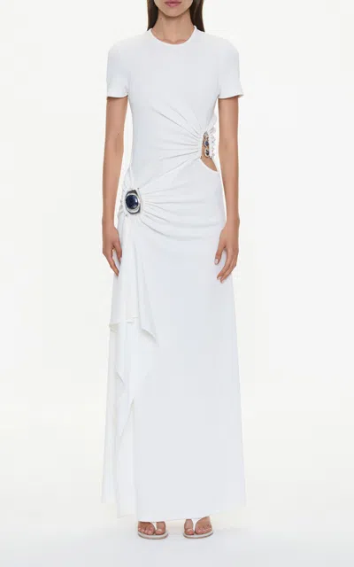 Christopher Esber Embellished Gathered Cutout Jersey Maxi Dress In White