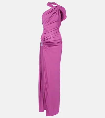 Christopher Esber Embellished Halterneck Jersey Gown In Purple