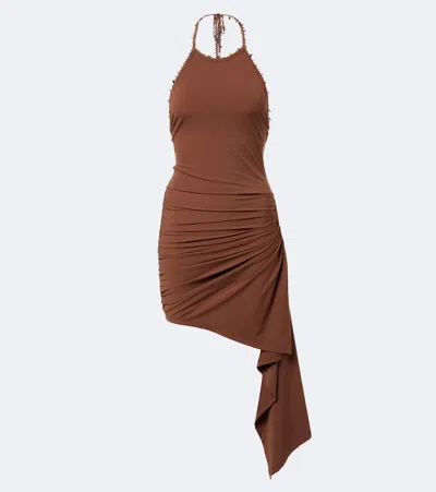 Christopher Esber Embellished Halterneck Jersey Minidress In Brown