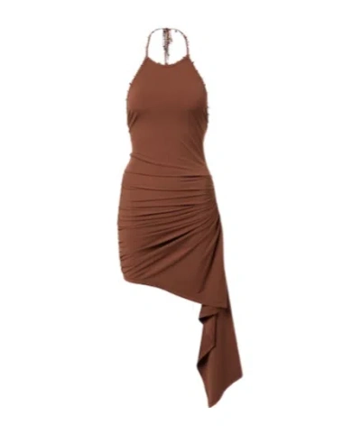 Christopher Esber Embellished Halterneck Jersey Minidress In Brown