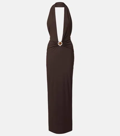 Christopher Esber Embellished Halterneck Maxi Dress In Brown