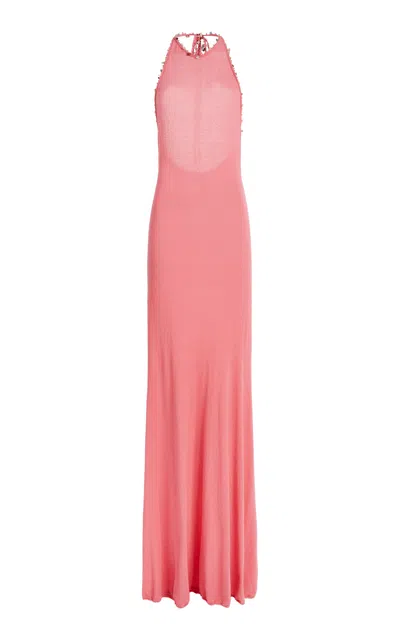 Christopher Esber Embellished Knit Halter Mini Dress In Pink