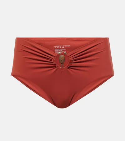 CHRISTOPHER ESBER EMBELLISHED RUCHED HIGH-RISE BIKINI BOTTOMS