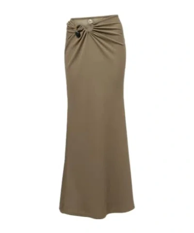 Christopher Esber Embellished Ruched Jersey Maxi Skirt In Brown