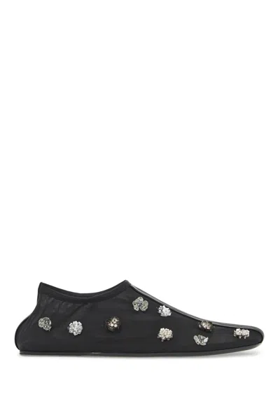 Christopher Esber Frosted Bead-embellished Mesh Flats In Black