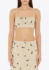 Christopher Esber Embla Beaded Bandeau Cropped Top In Beige