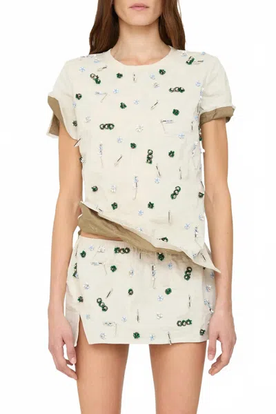 CHRISTOPHER ESBER EMBLA BEADED CRUSHED TEE IN PUTTY MULTI
