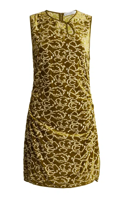 Christopher Esber Embroidered Silk Velvet Loophole Mini Dress In Green