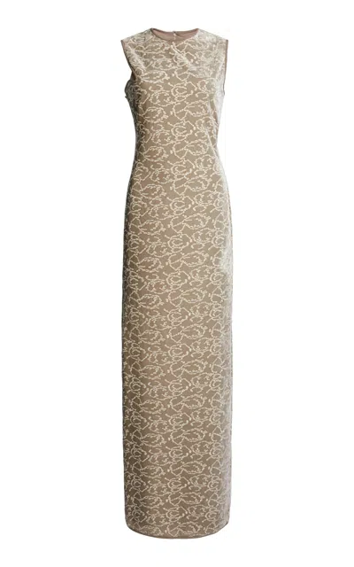 Christopher Esber Embroidered Velvet Cutaway Tank Maxi Dress In Animal Print