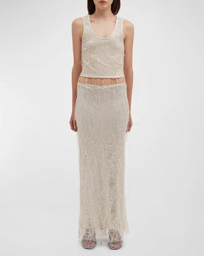 Christopher Esber Encased Beaded Ivy Disconnect Tank Dress In Balm