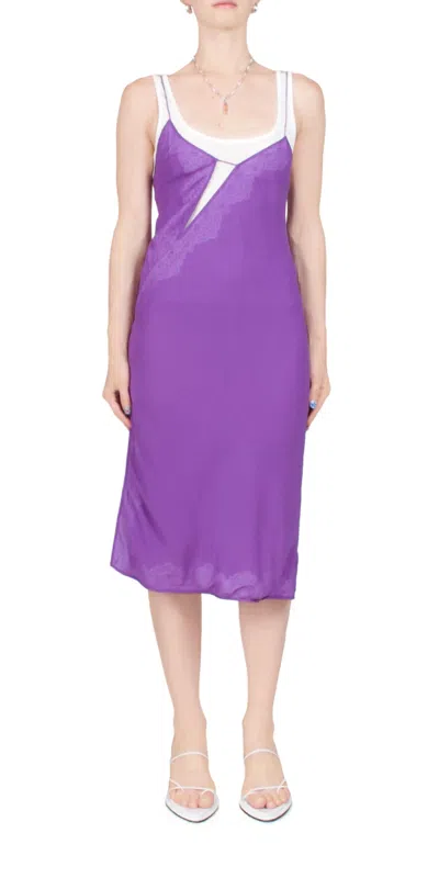 CHRISTOPHER ESBER ENCASED LACE CAMI TANK DRESS IN PURPLE