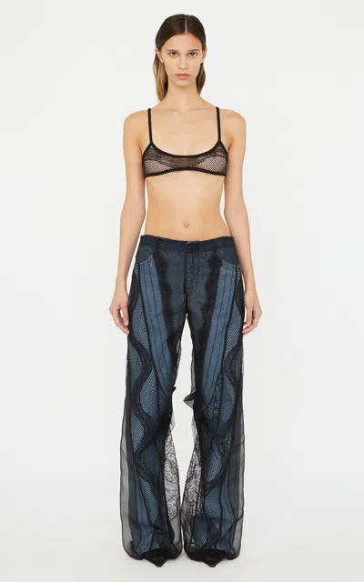 CHRISTOPHER ESBER LACE-PANELED RIGID LOW-RISE WIDE-LEG JEANS