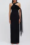 CHRISTOPHER ESBER ENCASED WIRE FLOATING TULLE DRESS IN BLACK