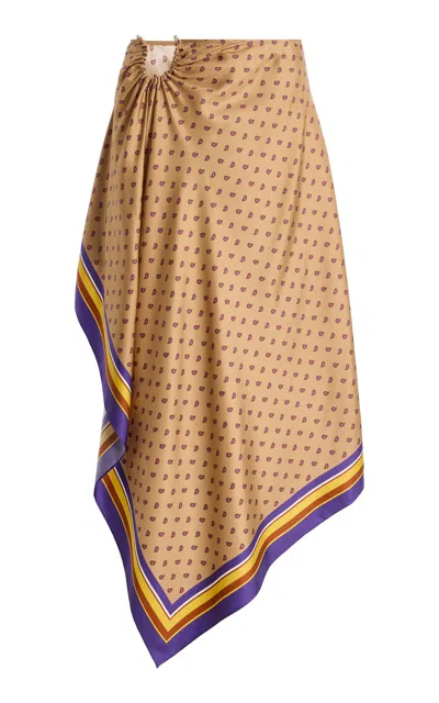 Christopher Esber Exclusive La Isla Bandana-print Silk-twill Midi Skirt In Brown
