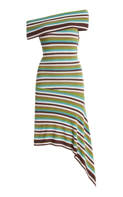 Christopher Esber Extension-drape Striped Cotton-blend Knit Mini Dress In Multi