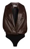 Christopher Esber Facile Leather Bodysuit In Brown