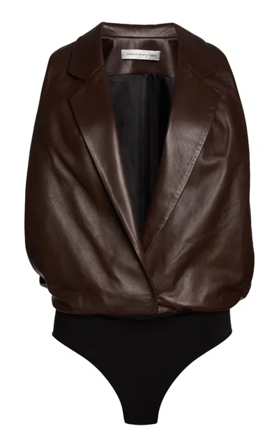 Christopher Esber Facile Leather Bodysuit In Brown