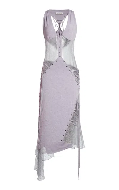 Christopher Esber Farrah Rivet Laced Halter Maxi Dress In Gray